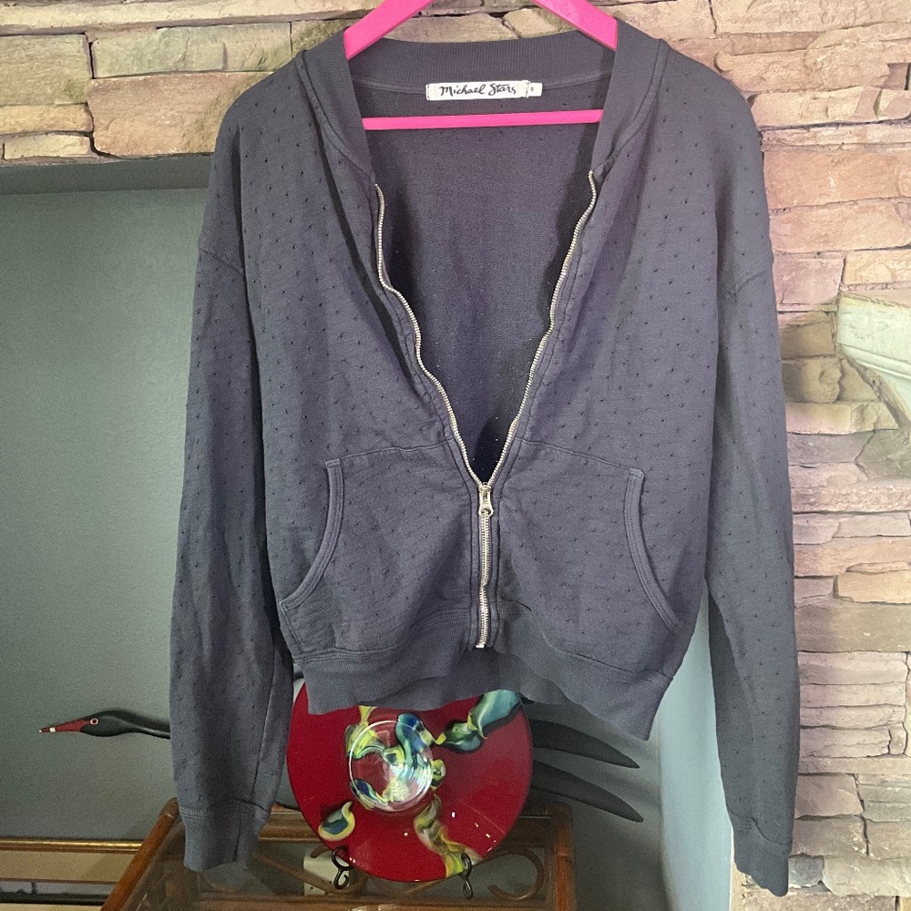 MICHAEL STARS S ZIP FRONT BEACH COASTAL LIGHTWEIGHT CARDIGAN COTTON SWEATER GRAY